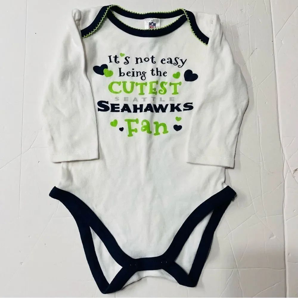 NFL Seattle Seahawks Baby Bodysuit - White and Navy with Green Accents